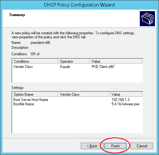 Finish policy configuration